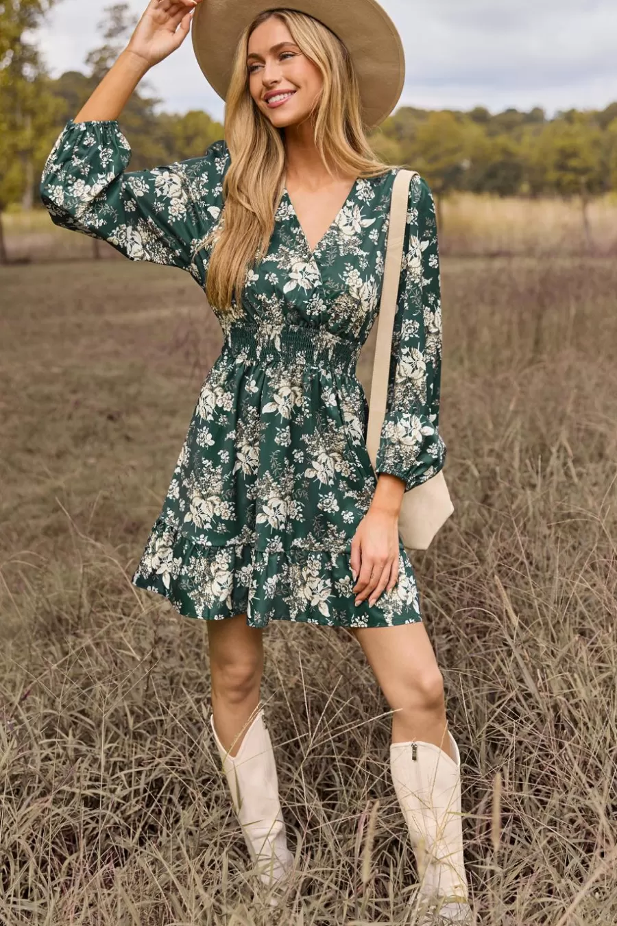 Cupshe Robe De Plage | Robe Courte*Robe Courte Avec Manches Blouson à Fleurs e Vert