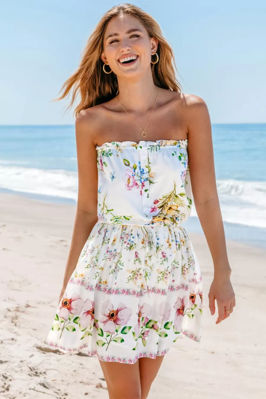 Cupshe Robe De Plage | Robe Courte*Robe Courte Avec Taille à Nouer à Imprimé Floral Blanc
