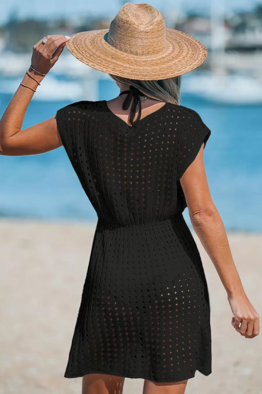 Cupshe Robe De Plage | Pulls & Gilets*Robe Courte Cover Up En Tricot Découpé e Noir