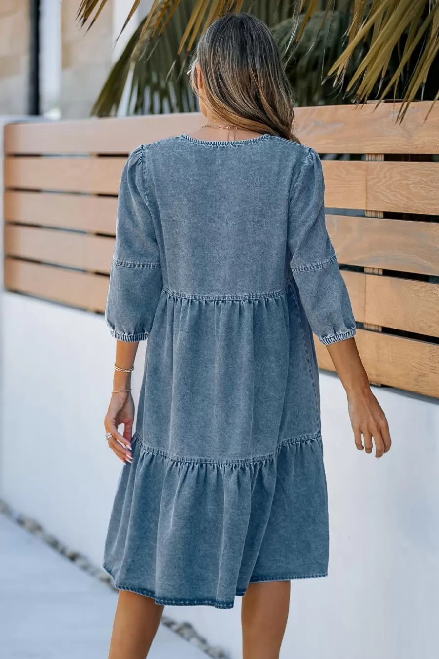 Cupshe Robe Courte*Robe Courte En Pur Coton à 3/4 Manches Denim Léger Bleu clair