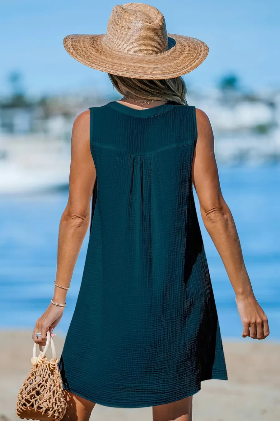 Cupshe Robe De Plage | Robe Courte*Robe Courte En Pur Coton à Col En V Bleu marine