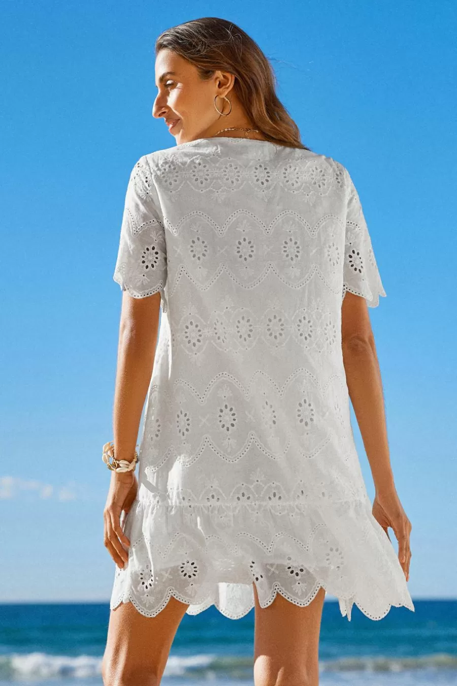 Cupshe Robe De Plage | Robe Courte*Robe Courte En Pur Coton à Glands Noués Avec œillet he Blanc