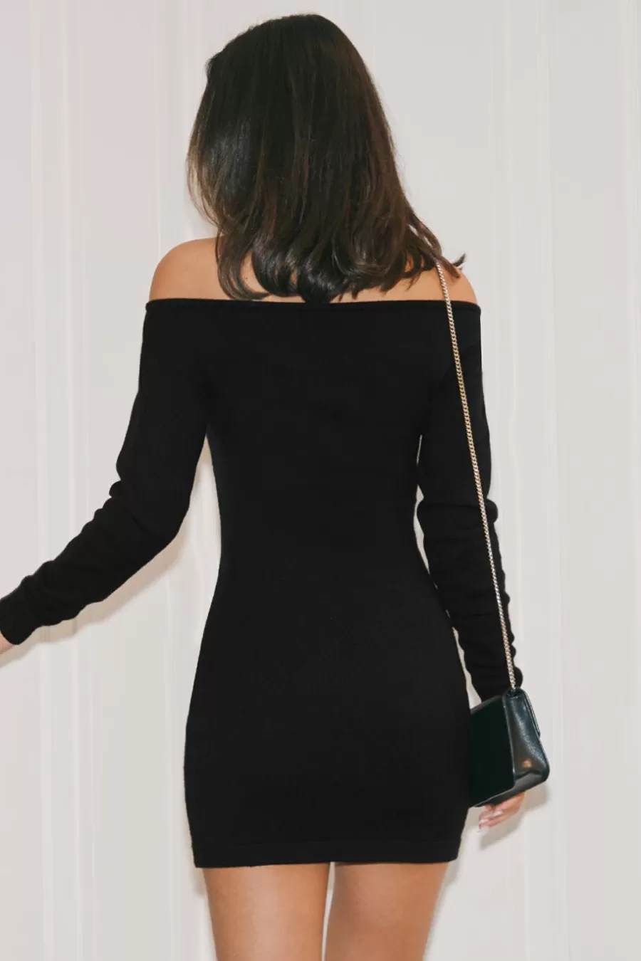 Cupshe Robe Pull | Robe Courte*Robe Courte En Tricot Avec épaules Dénudées Et Manches Longues Noir