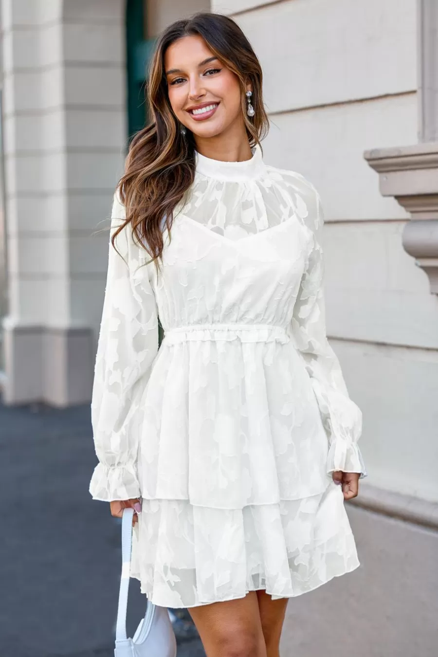 Cupshe Robe Courte | Robe Trapèze*Robe Courte Florale Avec Col Haut Et Manches Blouson he Blanc