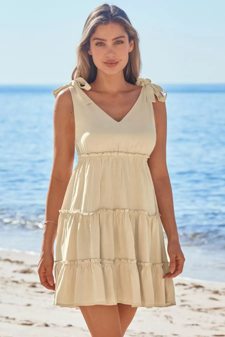 Cupshe Robe De Plage | Robe Courte*Robe Courte Sans Manches Nouée Aux épaules Neutre