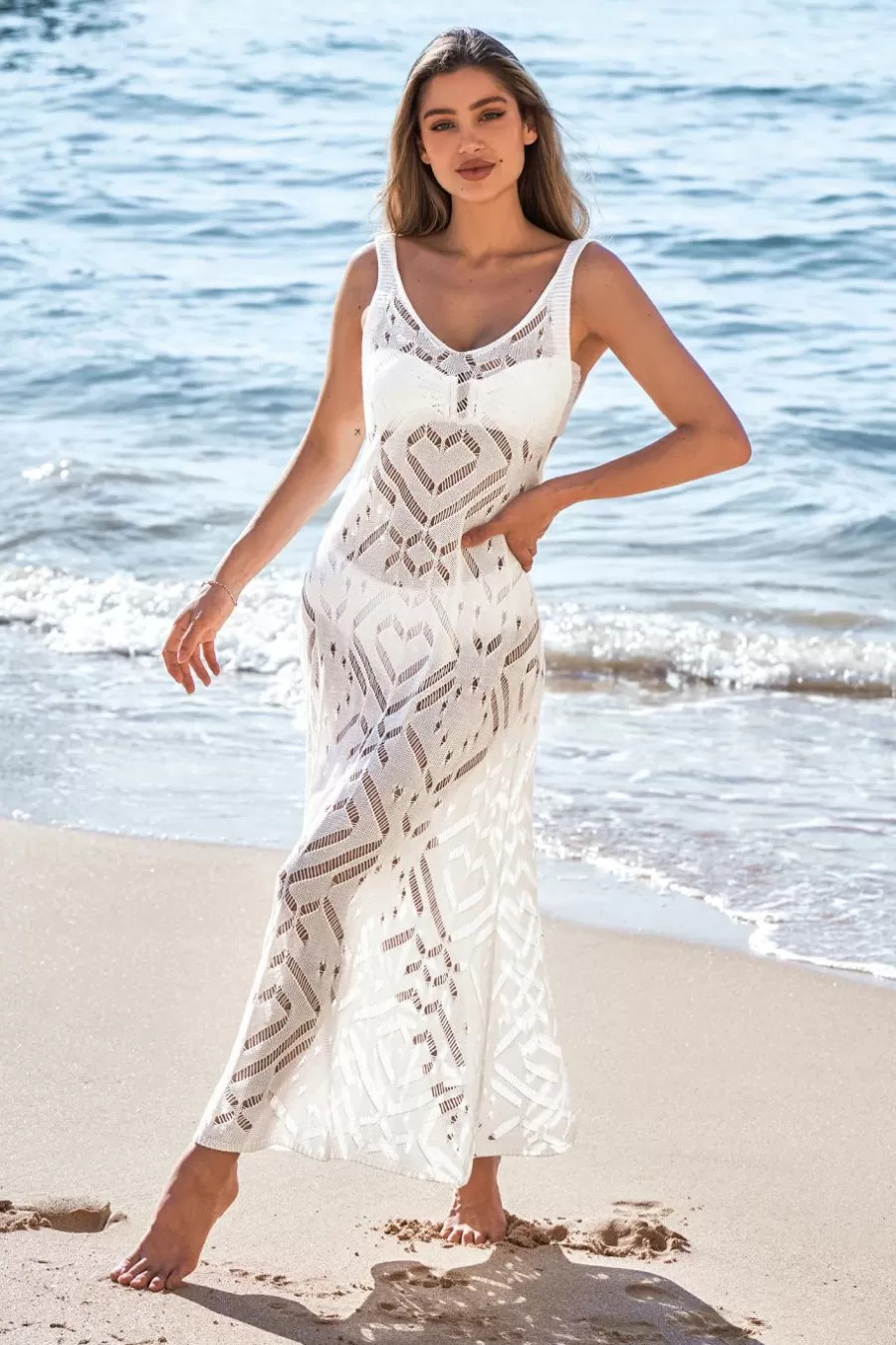 Cupshe Robe De Plage | Robe Longue*Robe Cover Up Avec Col En V Sans Manches he Blanc