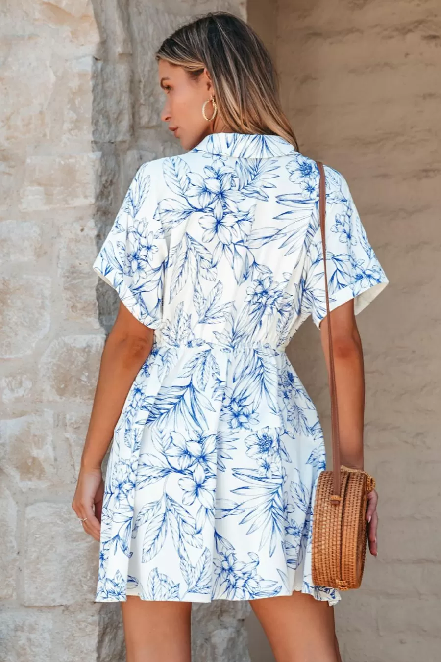 Cupshe Robe De Plage | Robe Courte*Robe Florale à Imprimé à Cordon Blanc