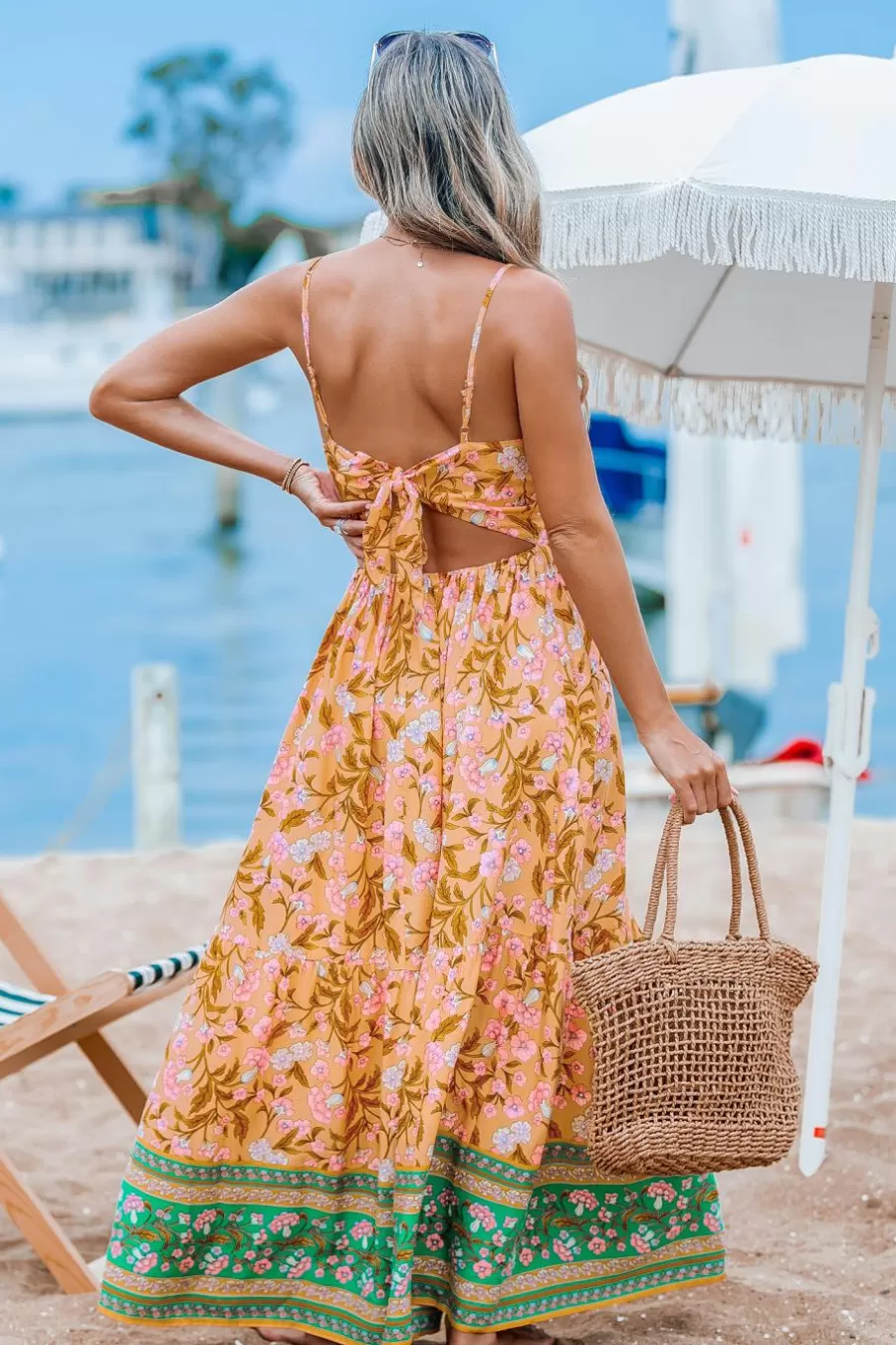 Cupshe Robe De Plage | Robe Trapèze*Robe Longue à Col Cœur Avec Torsade Et Découpe Sur Le Devant Orange