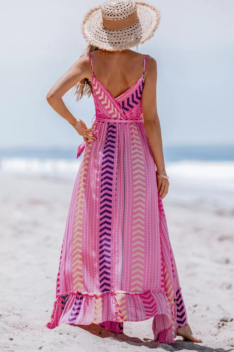 Cupshe Robe De Plage | Robe Trapèze*Robe Maxi à Col En V Et Ceinture Rose