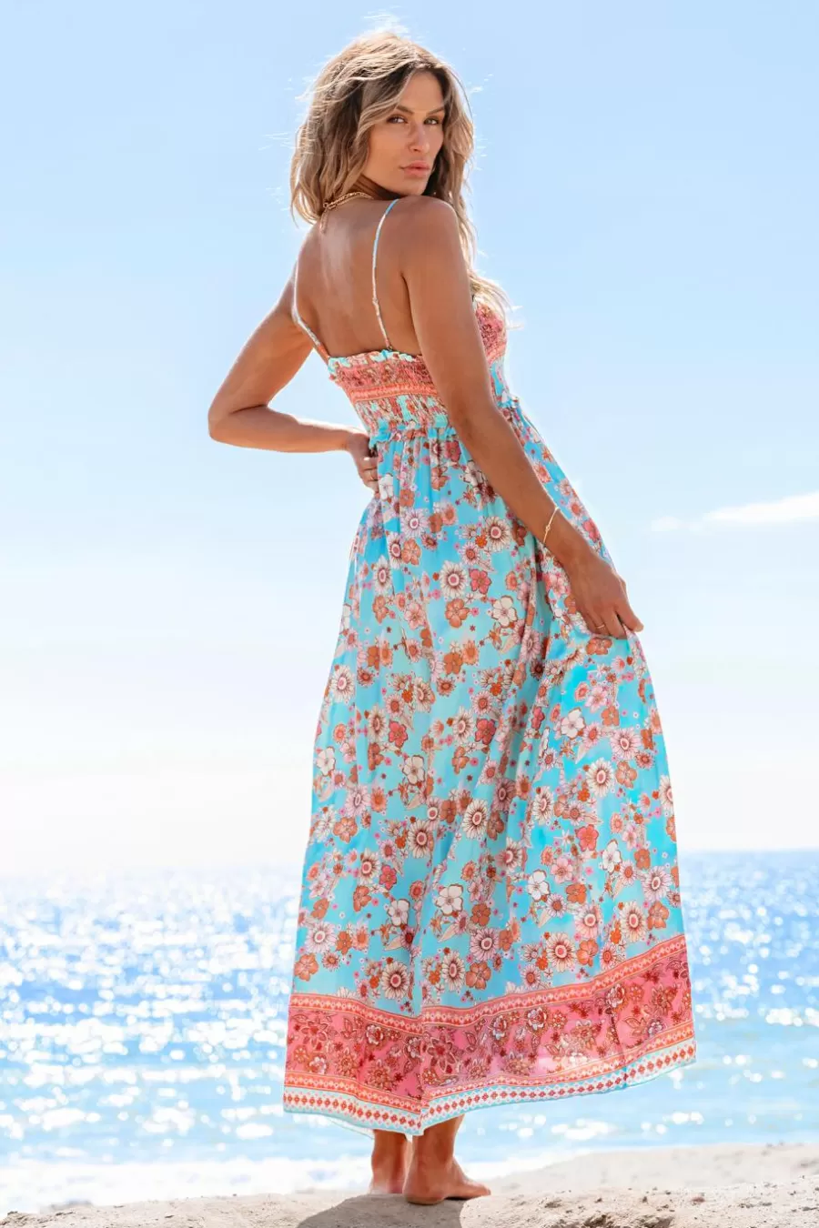 Cupshe Bikini | Robe De Plage*Robe Maxi Sans Manches à Col Carré Et à Fleurs Bleue Et Rose Bleu clair