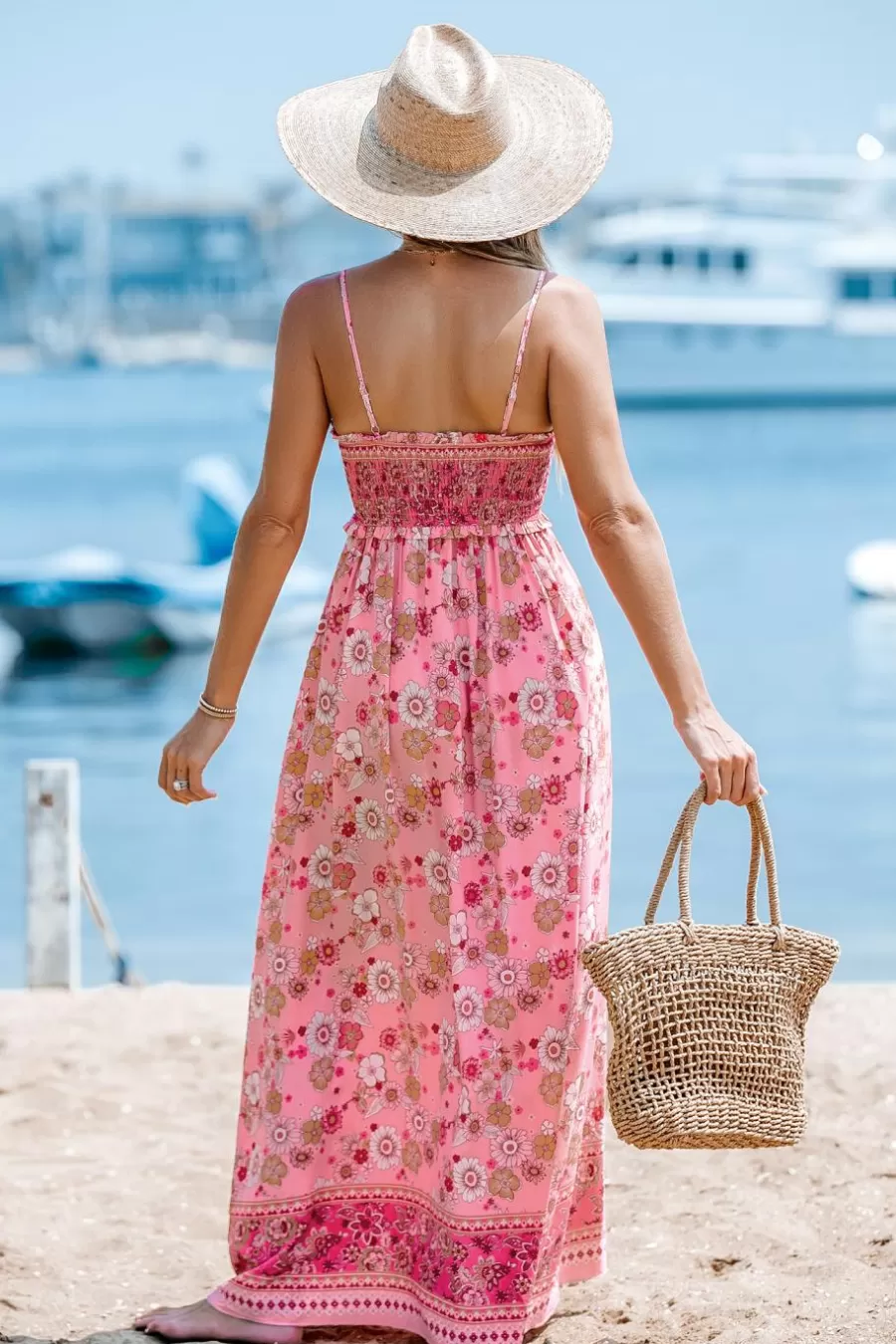 Cupshe Robe De Plage | Robe Trapèze*Robe Maxi Trapèze à Imprimé Floral Rose