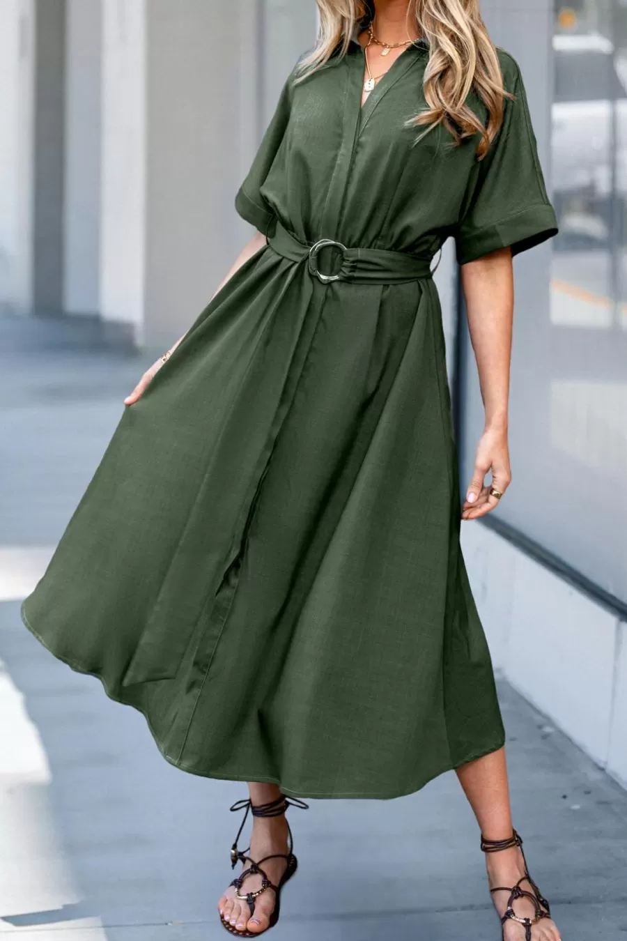 Cupshe Robe Courte | Robe Longue*Robe Midi à Col De Chemise Et à Manches Courtes e Vert