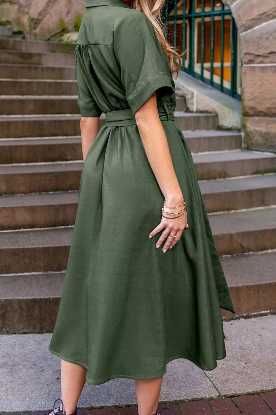 Cupshe Robe Courte | Robe Longue*Robe Midi à Col De Chemise Et à Manches Courtes e Vert