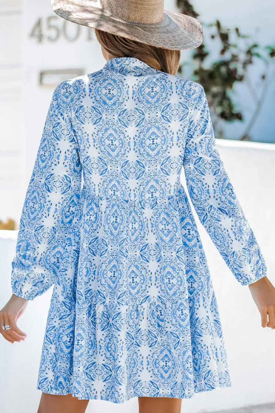 Cupshe Robe De Plage*Robe Midi à Col En V Et Manches Bouffantes Bleue Bleu clair