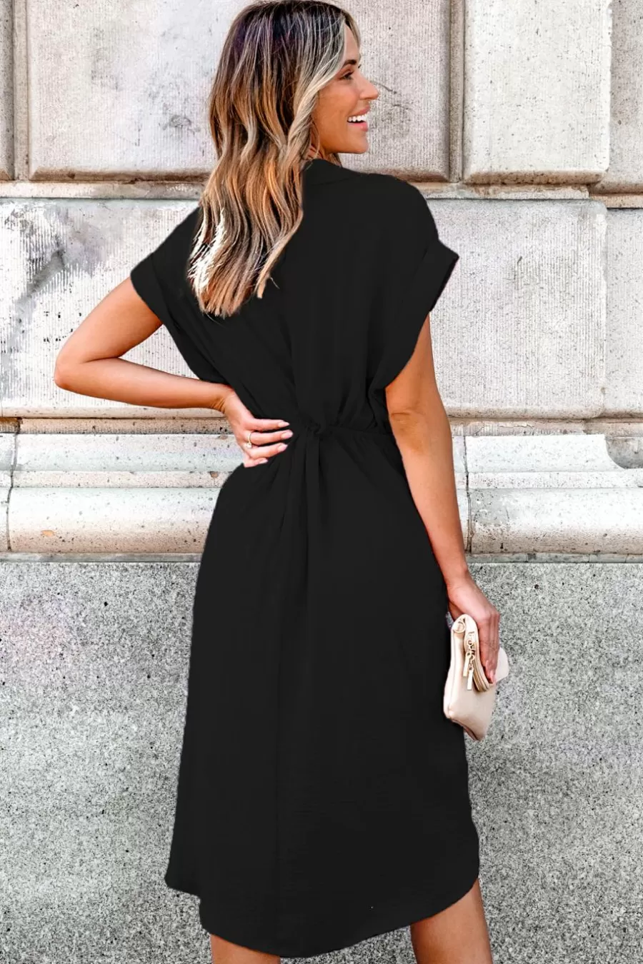 Cupshe Robe Courte | Robe Trapèze*Robe Midi à Col Surplis Et Torsion Avec Ourlet Tulipe Noir