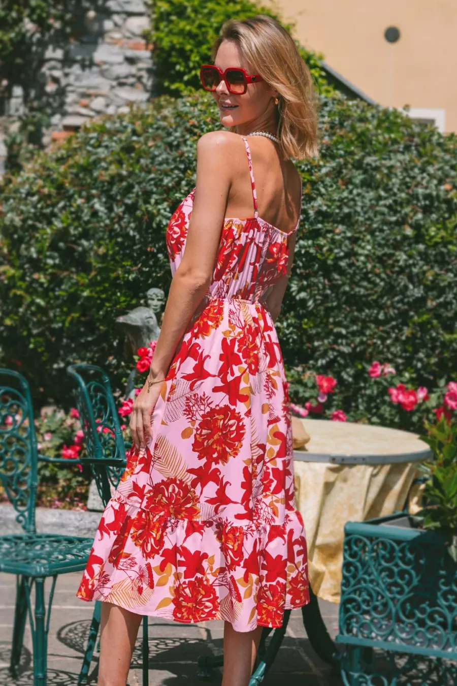 Cupshe Robe De Plage | Robe Trapèze*Robe Midi à Nouer Avec Glands Et Imprimé Floral Rouge