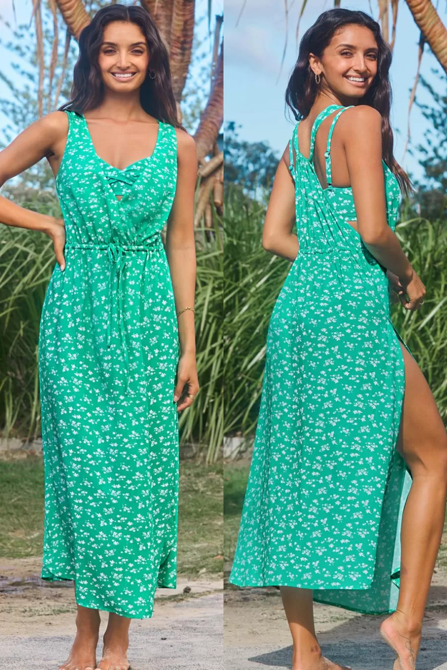 Cupshe Robe De Plage*Robe Midi Cover Up à Fleurs Et à Col Surplis Sans Manches Menthe