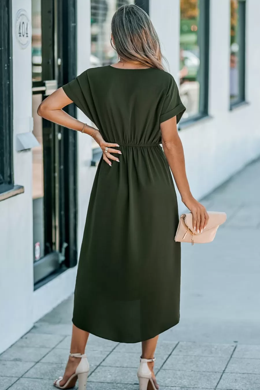 Cupshe Robe Courte*Robe Midi Portefeuille à Manches Courtes Olive