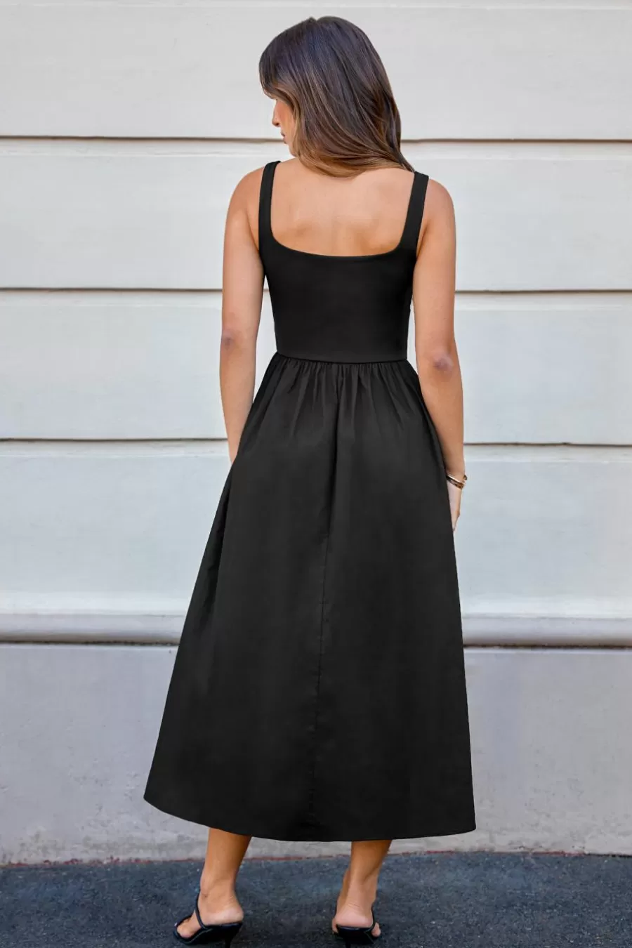 Cupshe Robe Trapèze | Robe Longue*Robe Midi Sans Manches à Col Carré Et Taille Froncée Noir