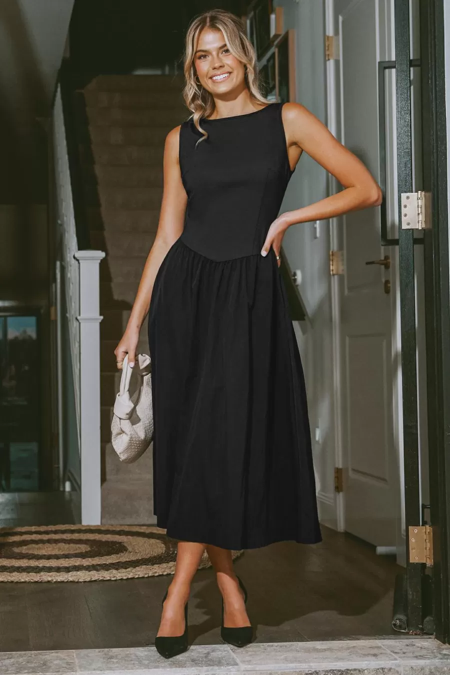 Cupshe Robe Longue*Robe Midi Sans Manches à Taille Basse Et Col Bateau Noir