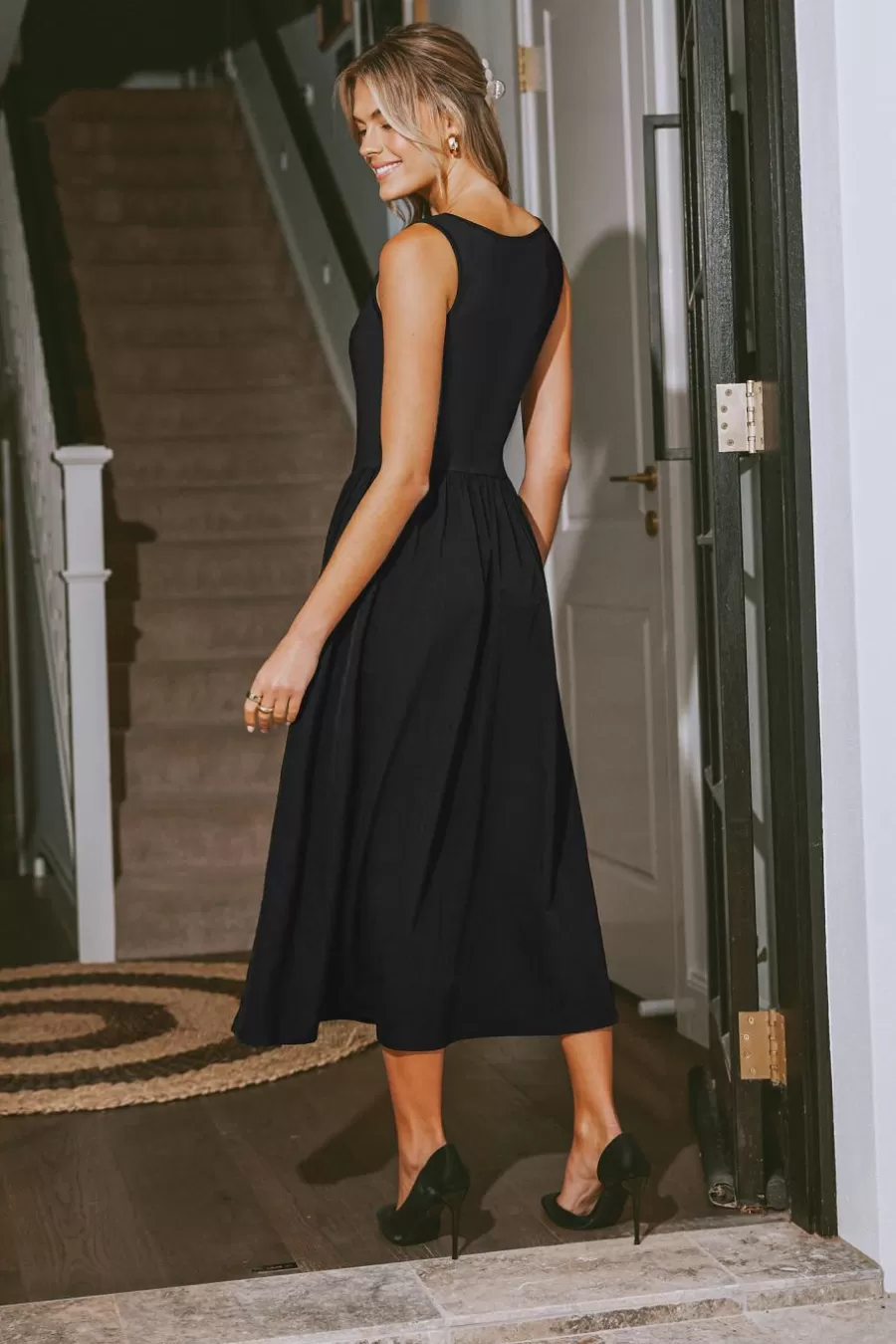 Cupshe Robe Longue*Robe Midi Sans Manches à Taille Basse Et Col Bateau Noir
