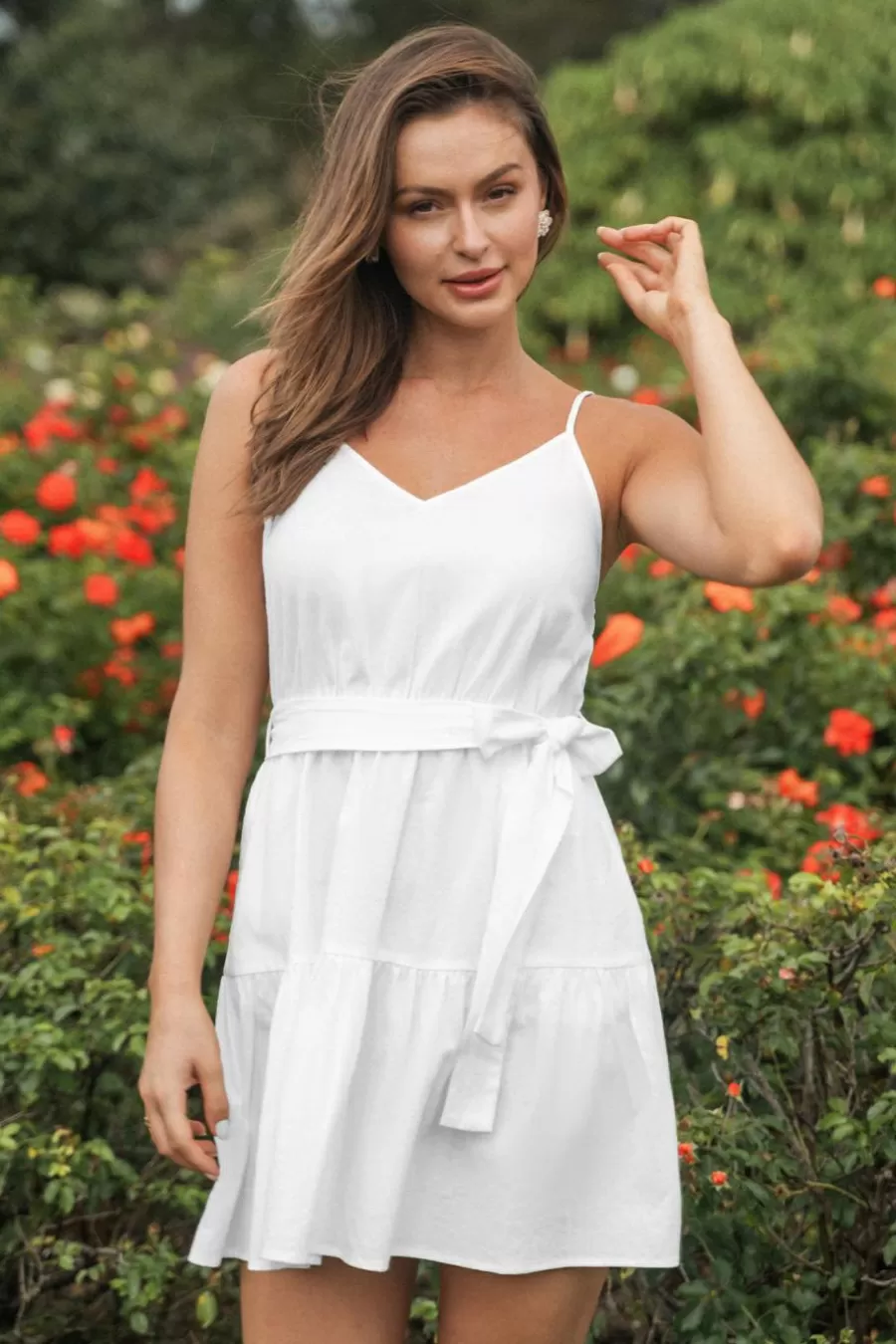 Cupshe Robe Courte | Robe Trapèze*Robe Mini à Col En V En Pur Coton Avec Ceinture he Blanc