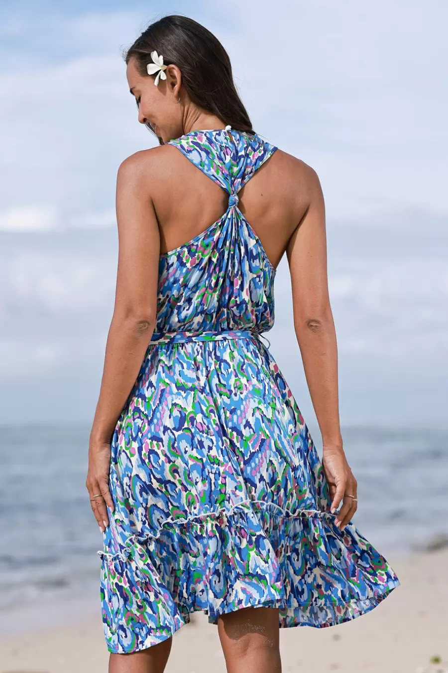 Cupshe Robe De Plage | Robe Courte*Robe Mini Avec Ceinture Et Imprimé Aquarelle Bleu