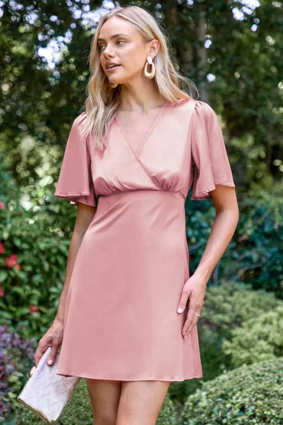 Cupshe Robe Courte | Robe Trapèze*Robe Mini Avec Col Surplis Et Manches évasées Rose