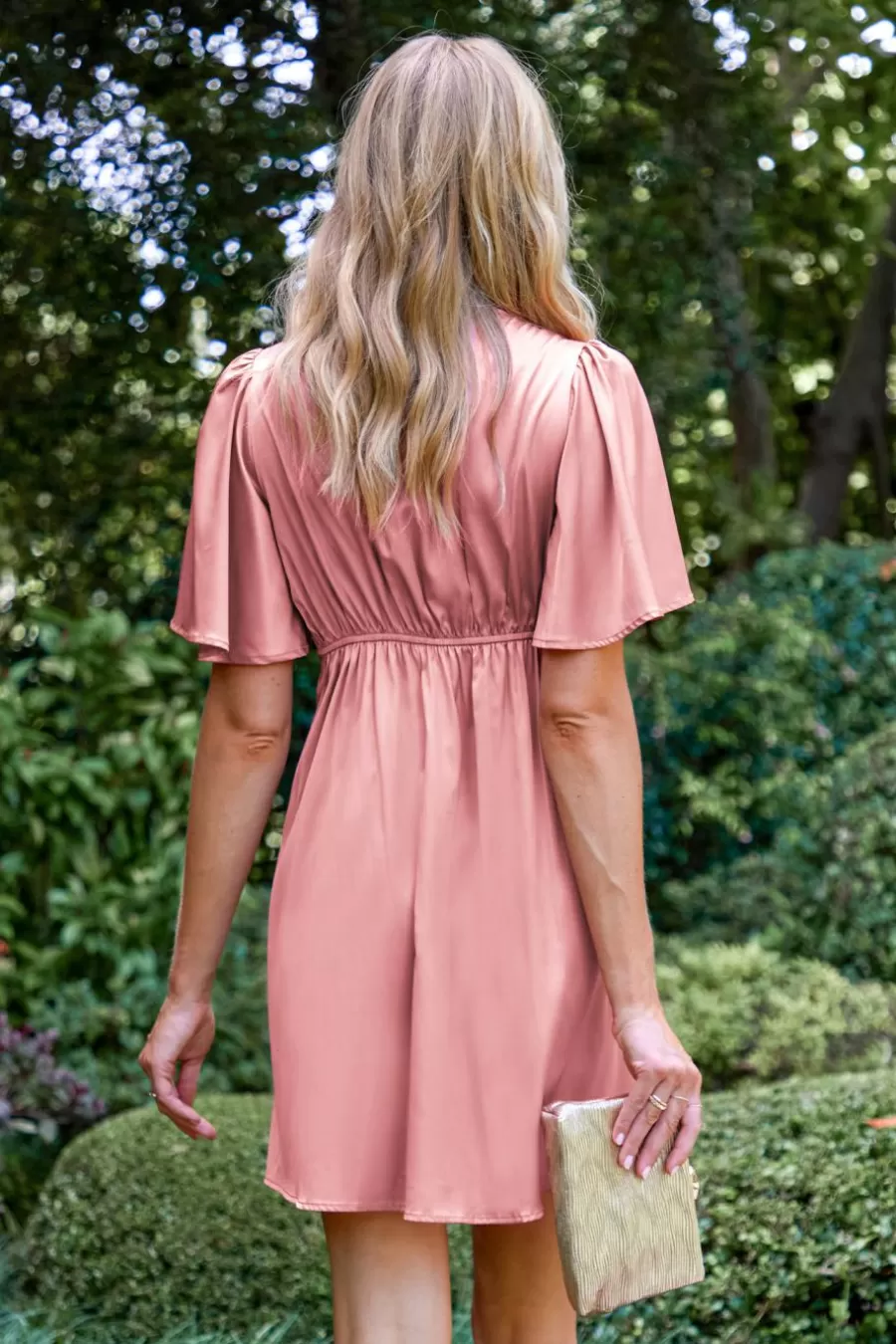 Cupshe Robe Courte | Robe Trapèze*Robe Mini Avec Col Surplis Et Manches évasées Rose