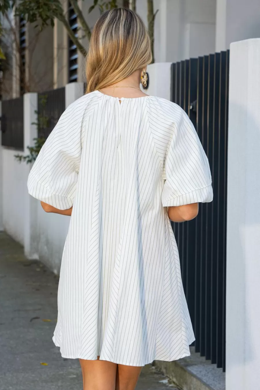 Cupshe Robe De Plage | Robe Courte*Robe Mini Avec Manches Bouffantes à Rayures Verte Et he Blanc