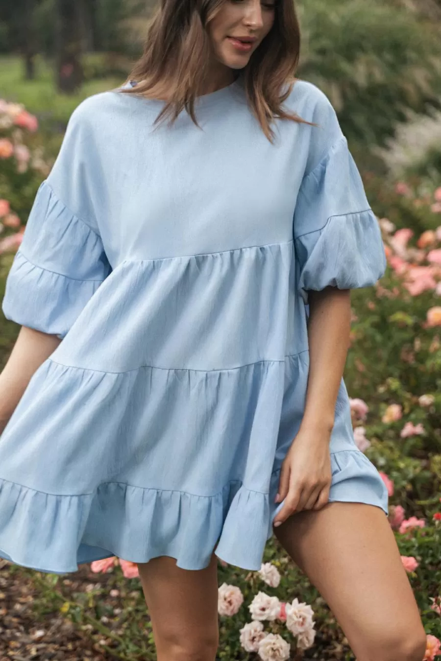 Cupshe Robe Courte*Robe Mini Avec Manches Bouffantes à Volants Bleu clair