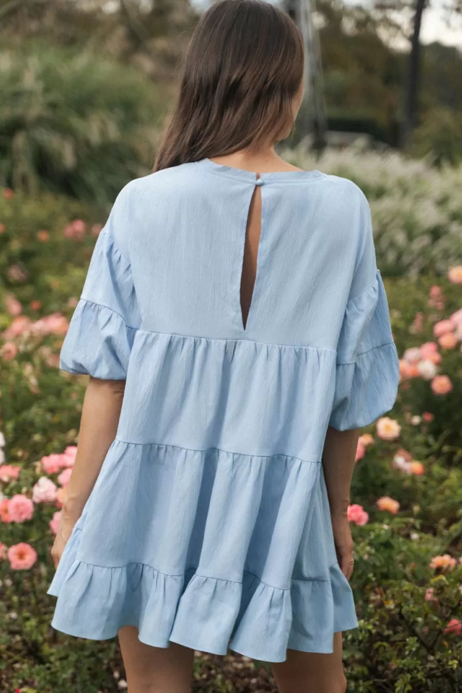 Cupshe Robe Courte*Robe Mini Avec Manches Bouffantes à Volants Bleu clair