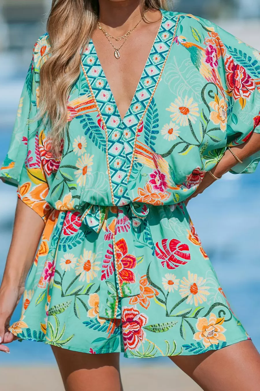 Cupshe Robe De Plage | Robe Courte*Robe Mini Décontractée à Manches Dolman Multicolore