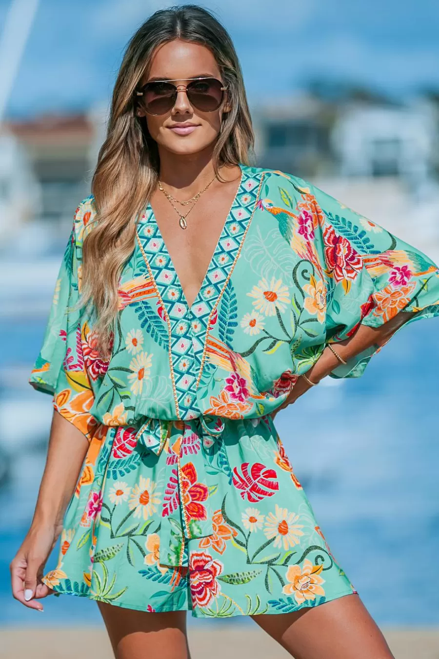 Cupshe Robe De Plage | Robe Courte*Robe Mini Décontractée à Manches Dolman Multicolore