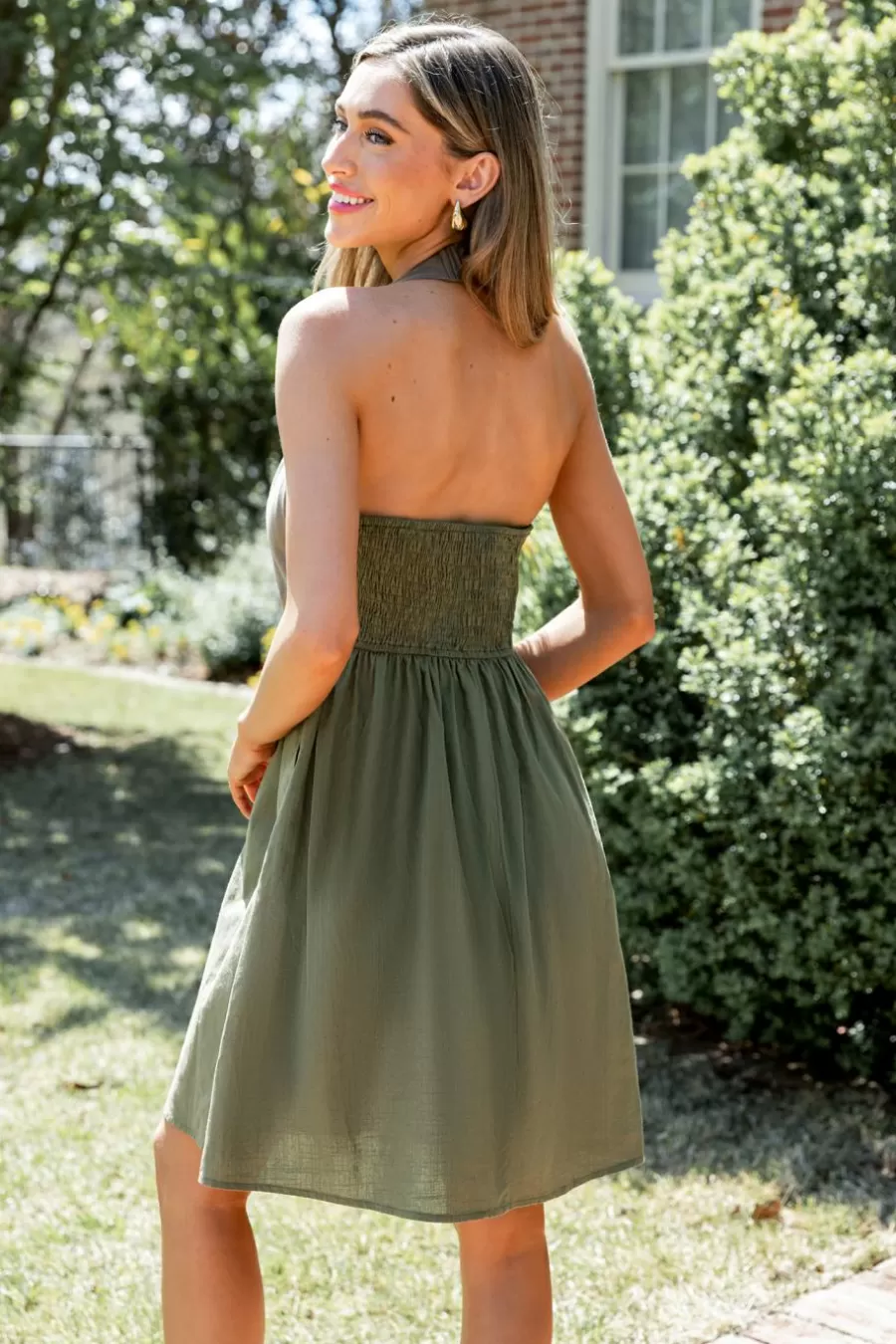 Cupshe Robe Courte | Robe Trapèze*Robe Mini En Pur Coton à Col Licou Carré Olive Vert