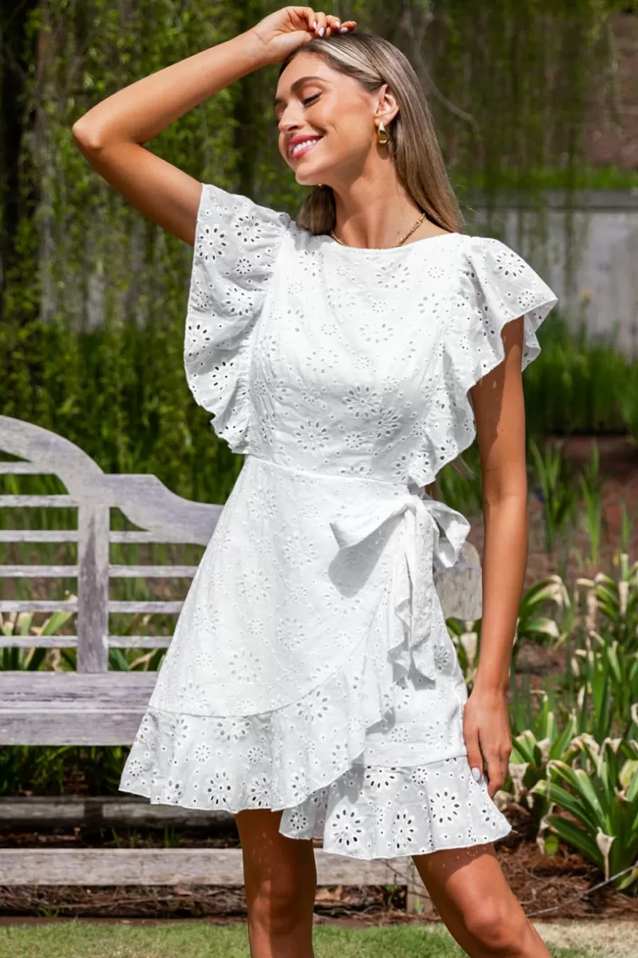 Cupshe Robe Courte | Robe Trapèze*Robe Mini En Pur Coton à Emballage Et Volants En œillets he Blanc