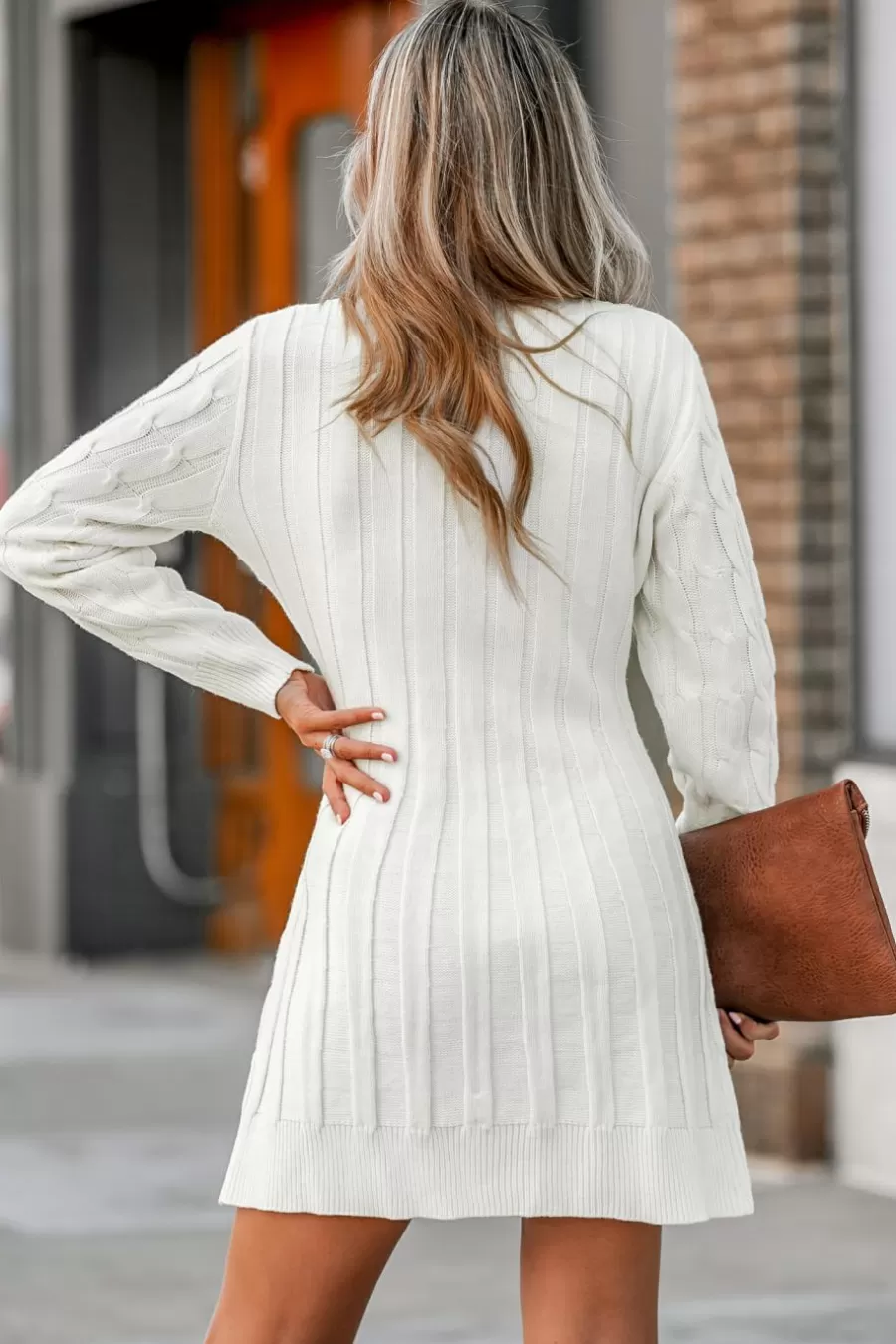 Cupshe Robe Pull | Robe Courte*Robe Pull à Col En V En Tricot Torsadé Et Dentelle Blanc