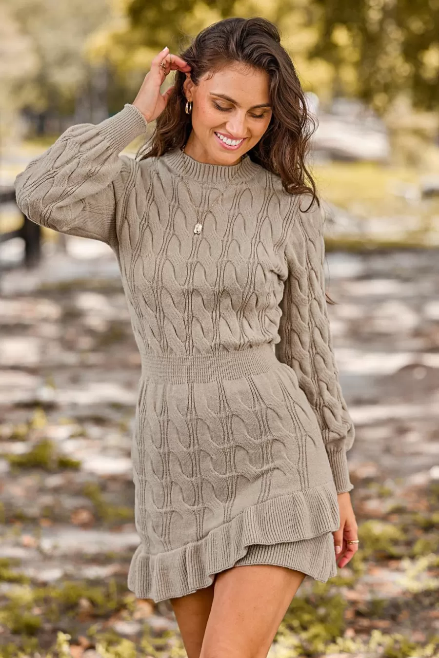 Cupshe Robe Pull | Pulls & Gilets*Robe Pull à Col Haut Et Manches Longues Avec Ourlet Asymétrique Kaki