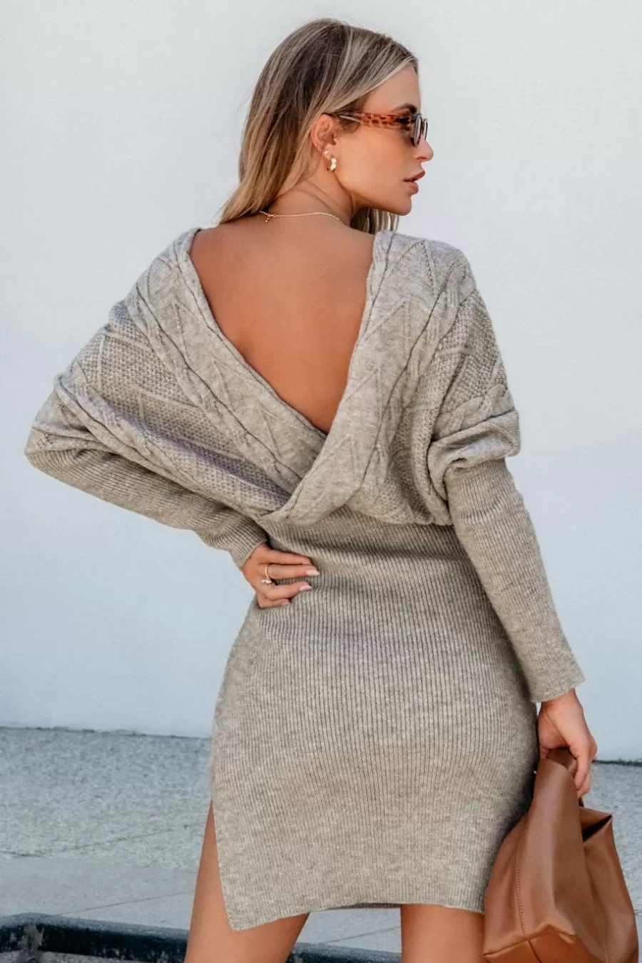 Cupshe Pulls & Gilets*Robe Pull à Col Surplis Et Manches Longues Taupé Taupe