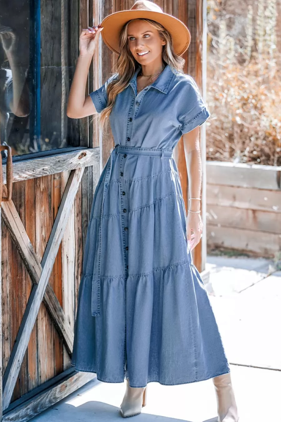 Cupshe Robe Trapèze | Robe Longue*Robe T-shirt Longue à Col De Chemise Et Boutons Sur Le Devant Bleu