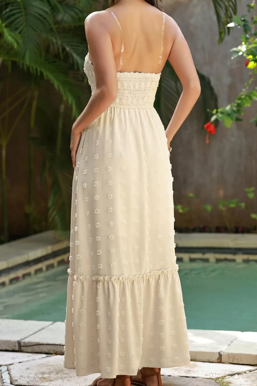 Cupshe Robe Trapèze | Robe Longue*Robe Tube Maxi Avec Corsage à Smocks Beige