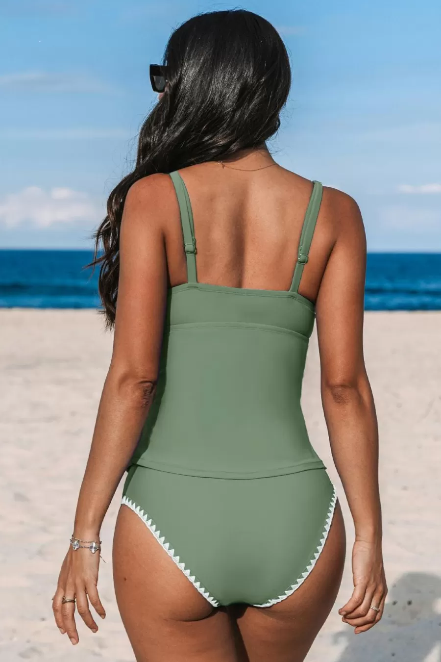 Cupshe Maillot 1 Pièce | Ventre Plat*Tankini à Col Scoop Avec Bas Classique Vert Sauge Eucalyptus