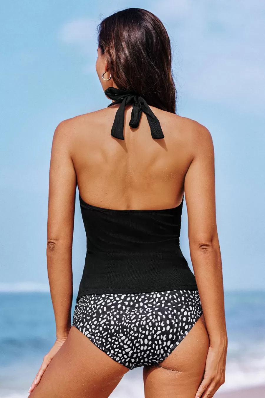 Cupshe Maillot 1 Pièce | Ventre Plat*Tankini Avec Col Licou Festonné Et Bas Standard Noir