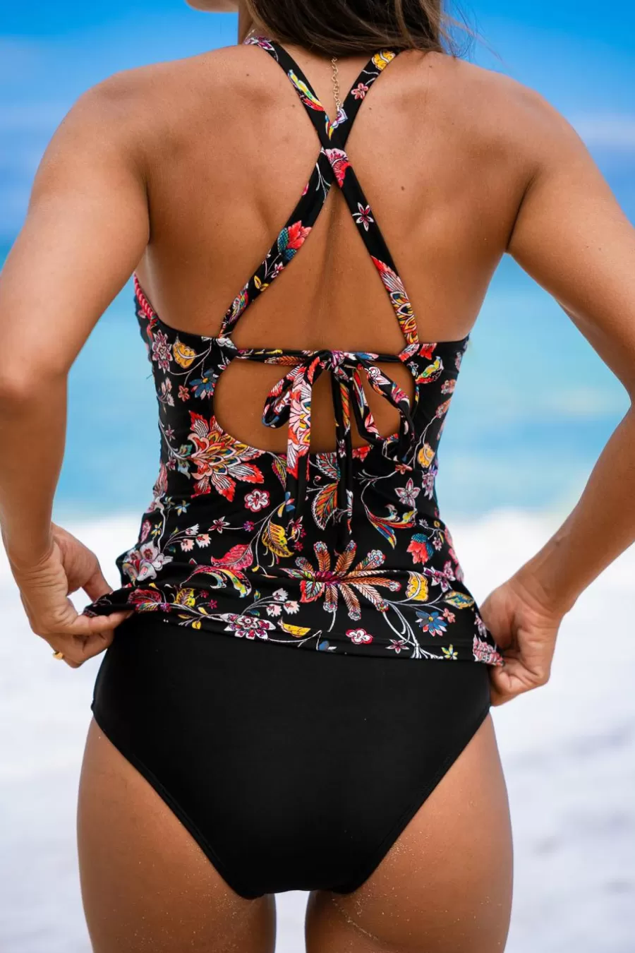 Cupshe Maillot 1 Pièce | Ventre Plat*Tankini Découpé à Fleurs Et Bas Standard Noir