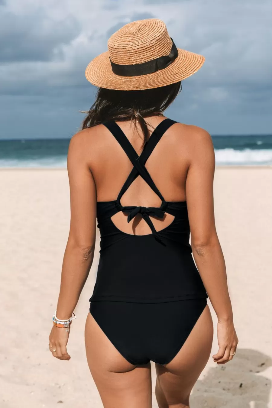 Cupshe Maillot 1 Pièce | Ventre Plat*Tankini Taille Moyenne Ruché Noir