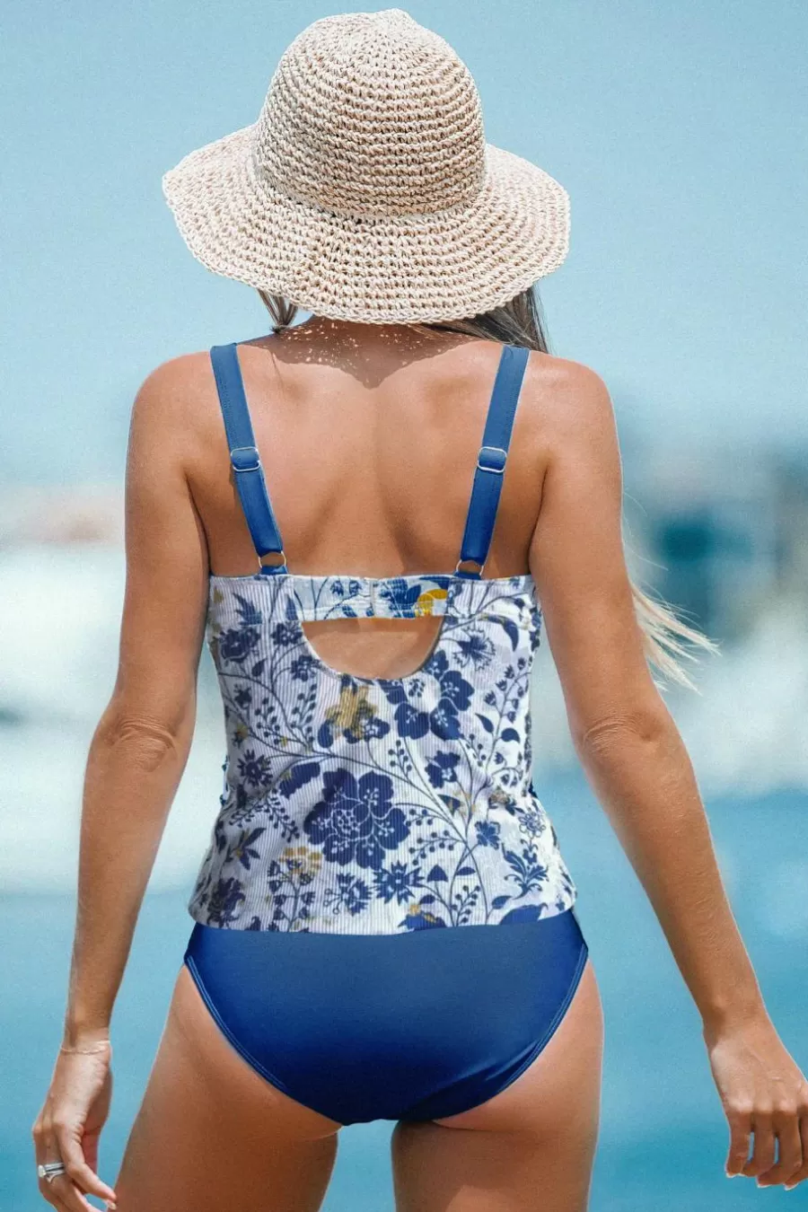 Cupshe Maillot 1 Pièce | Ventre Plat*Tankini Ventre Plat à Imprimé Floral Effronté Bleu