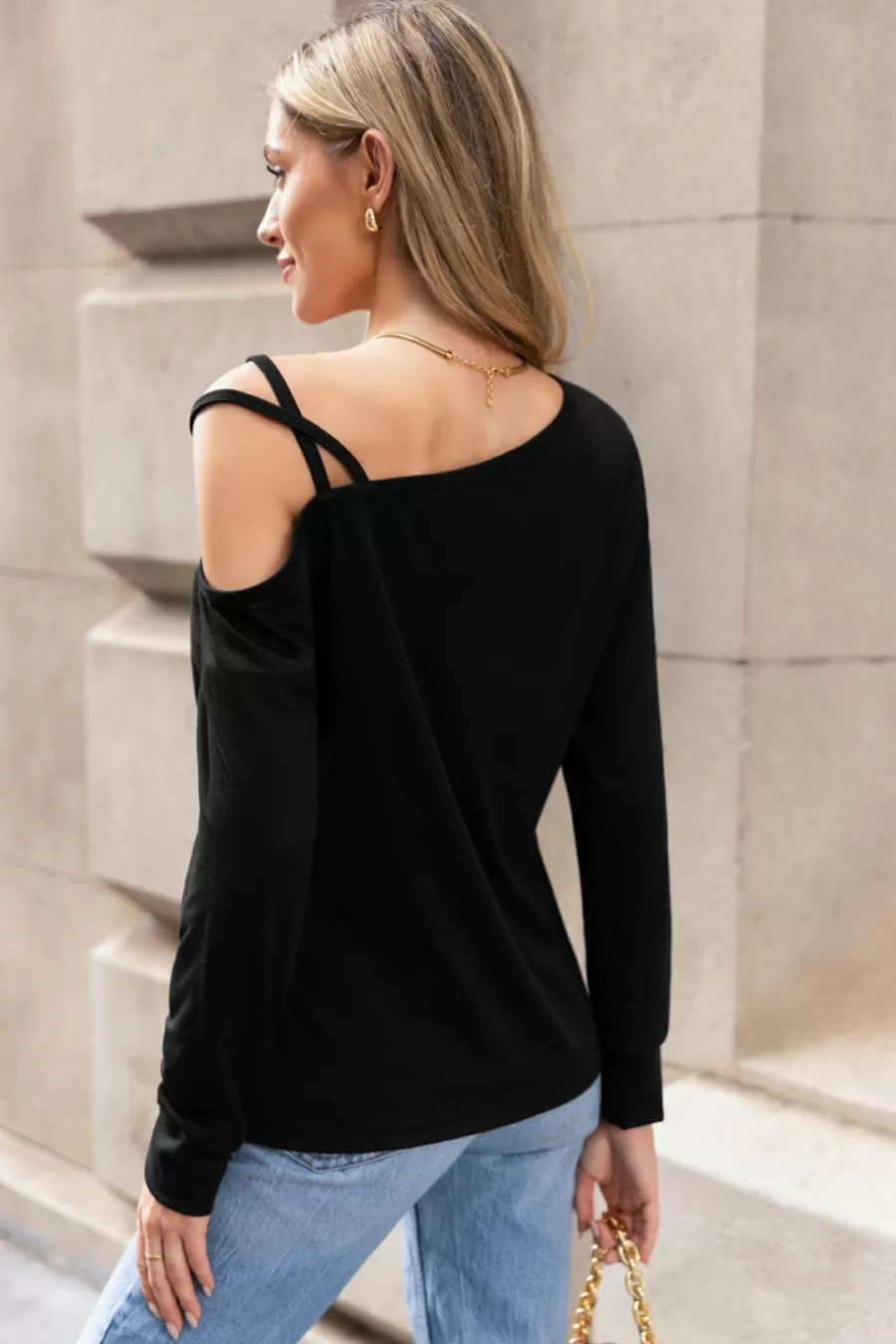 Cupshe T-Shirt & Débardeur | Chemise & Blouse*T-shirt à Col Asymétrique Et Découpe Croisé Dans Le Dos En Jersey Noir