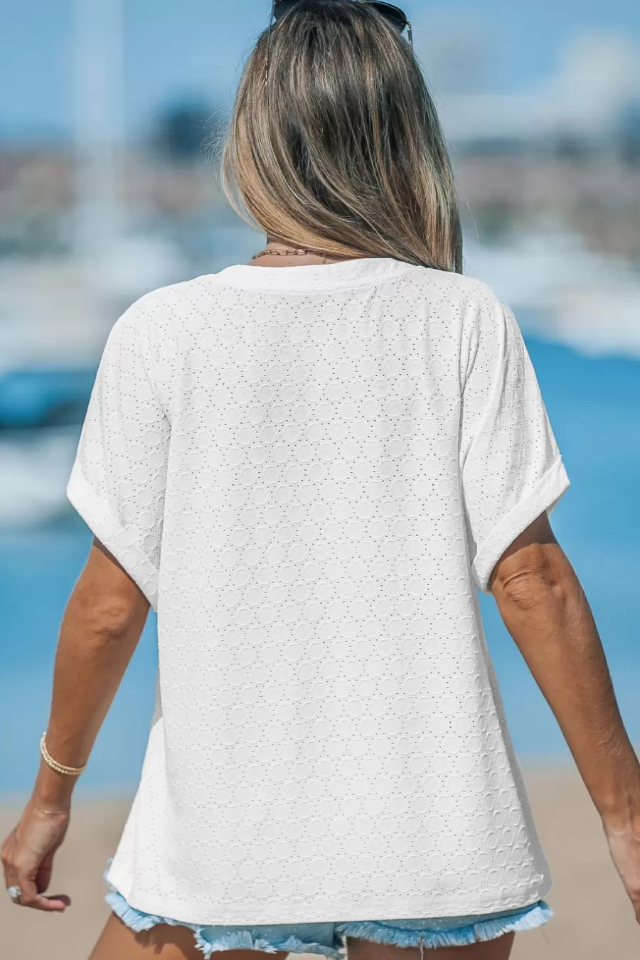 Cupshe T-Shirt & Débardeur | Chemise & Blouse*T-shirt à Col En V Texturé Et Découpé Blanc