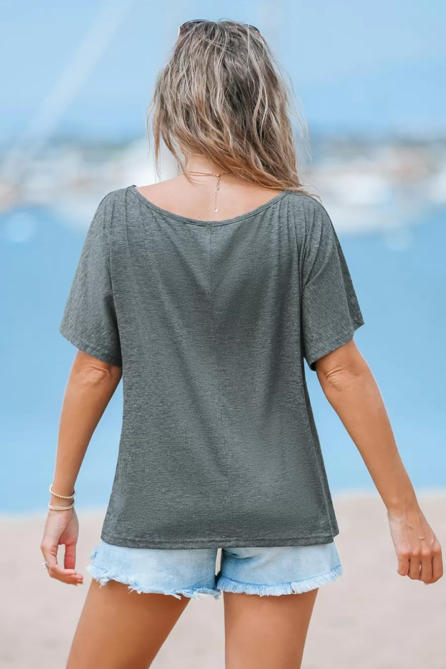 Cupshe T-Shirt & Débardeur | Chemise & Blouse*T-shirt à Col Rond Avec Manches Courtes Gris