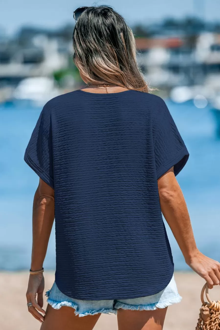 Cupshe T-Shirt & Débardeur | Chemise & Blouse*T-shirt à Manches Courtes Et Col En V Bleu marine